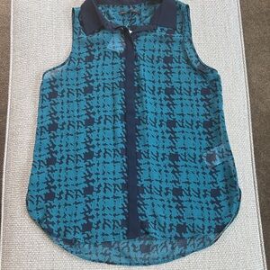 Banana Republic Teal & Navy Sleeveless Collared Shell
